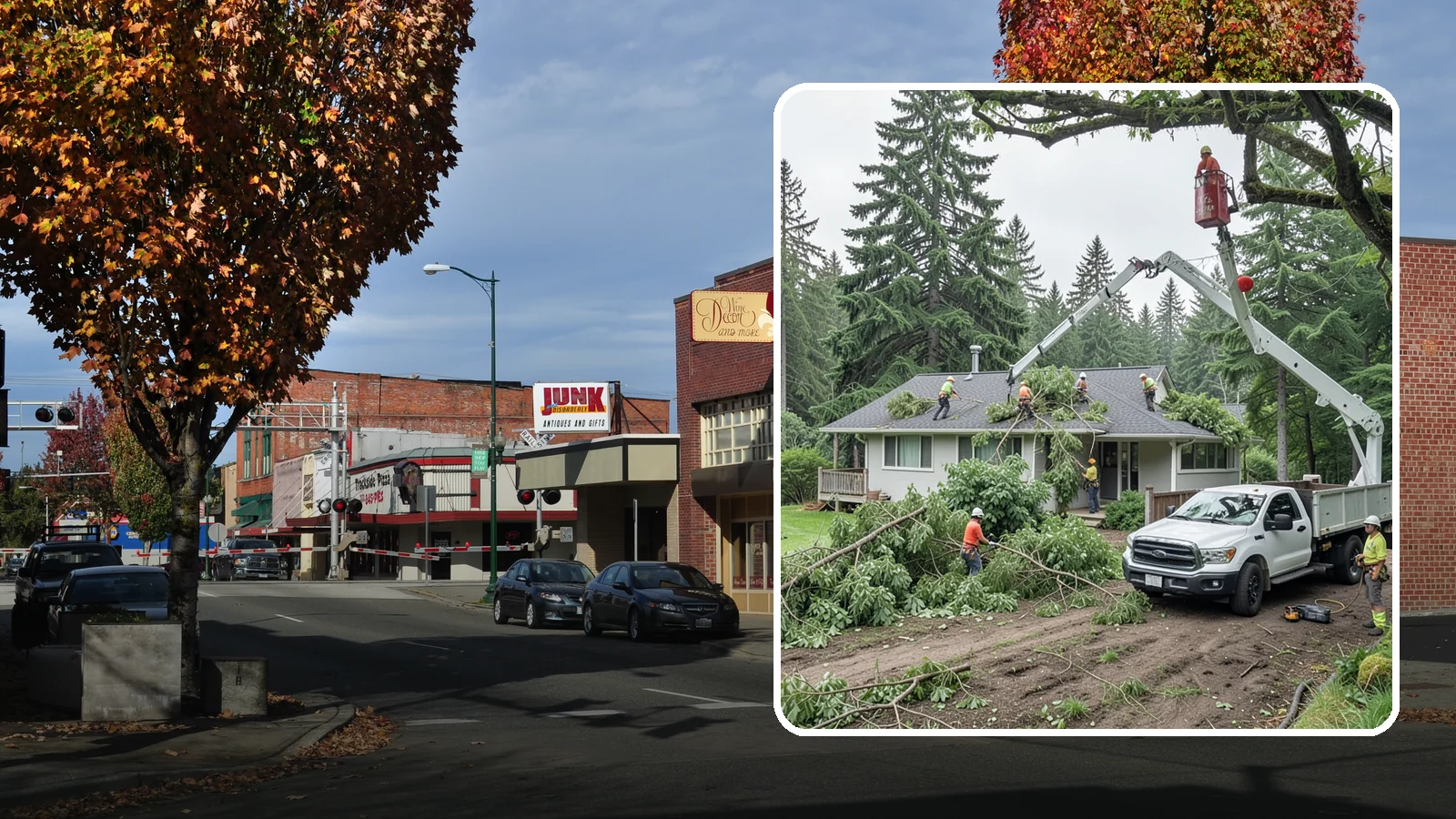 Roof clearance pruning in Puyallup, Pierce County, WA - The pruning of branches away from rooflines.