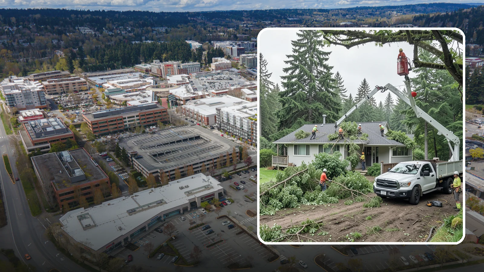 Roof clearance pruning in Redmond, King County, WA - The pruning of branches away from rooflines.
