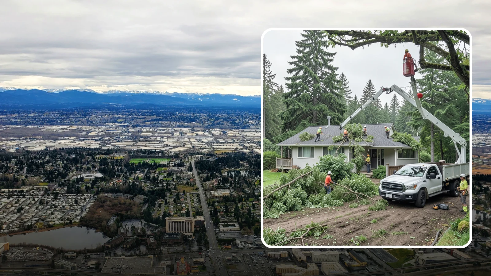 Roof clearance pruning in SeaTac, King County, WA - The pruning of branches away from rooflines.