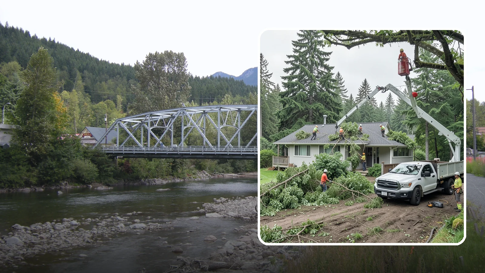 Roof clearance pruning in Skykomish, King County, WA - The pruning of branches away from rooflines.