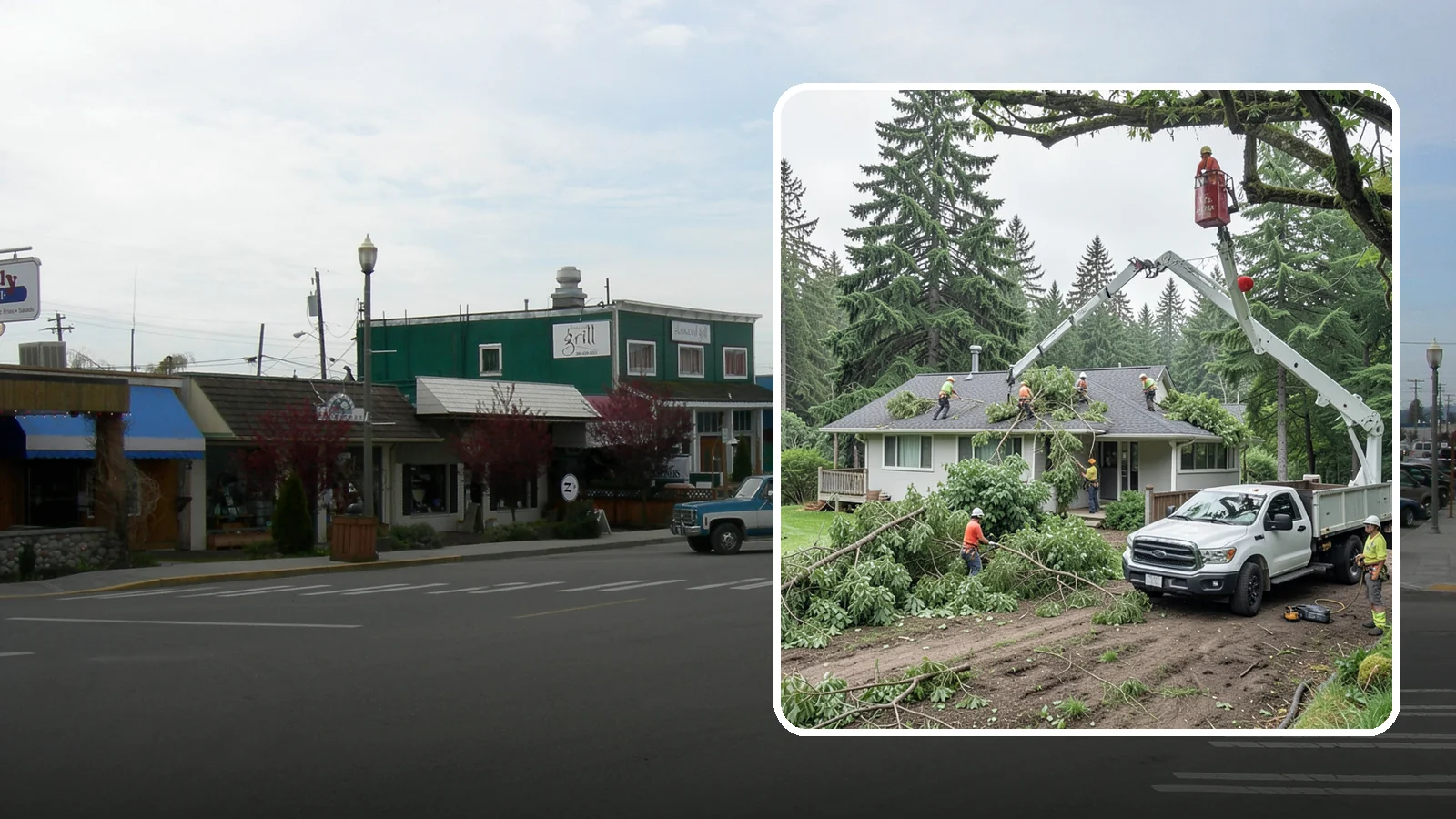 Roof clearance pruning in Stanwood, Snohomish County, WA - The pruning of branches away from rooflines.