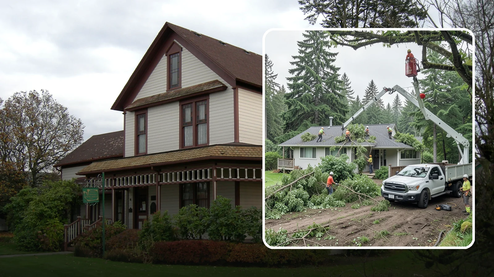 Roof clearance pruning in Sumner, Pierce County, WA - The pruning of branches away from rooflines.