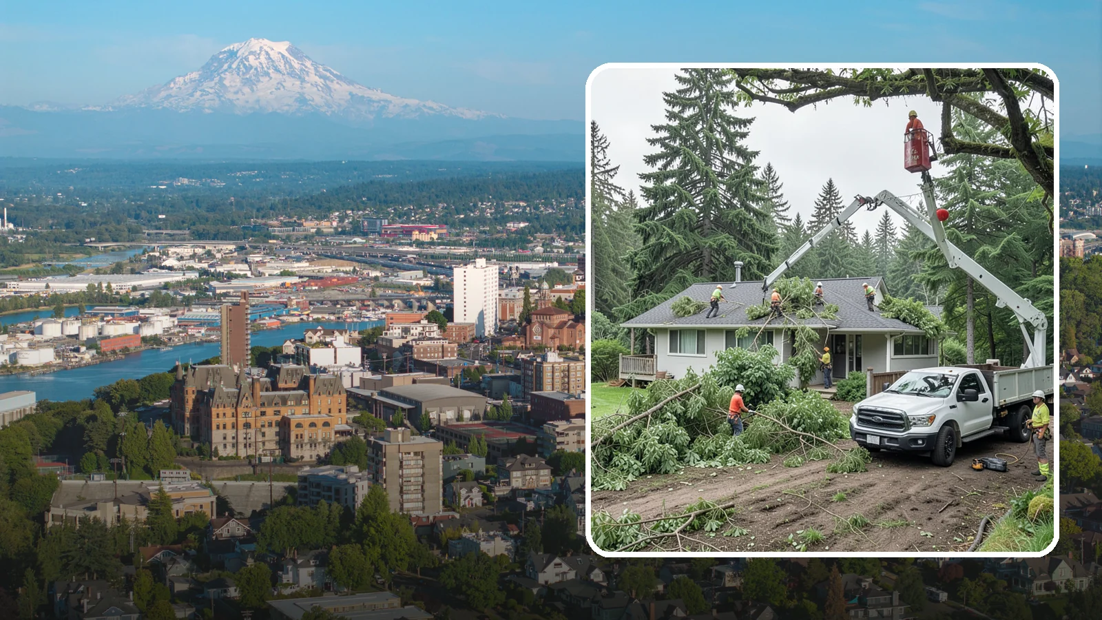 Roof clearance pruning in Tacoma, Pierce County, WA - The pruning of branches away from rooflines.