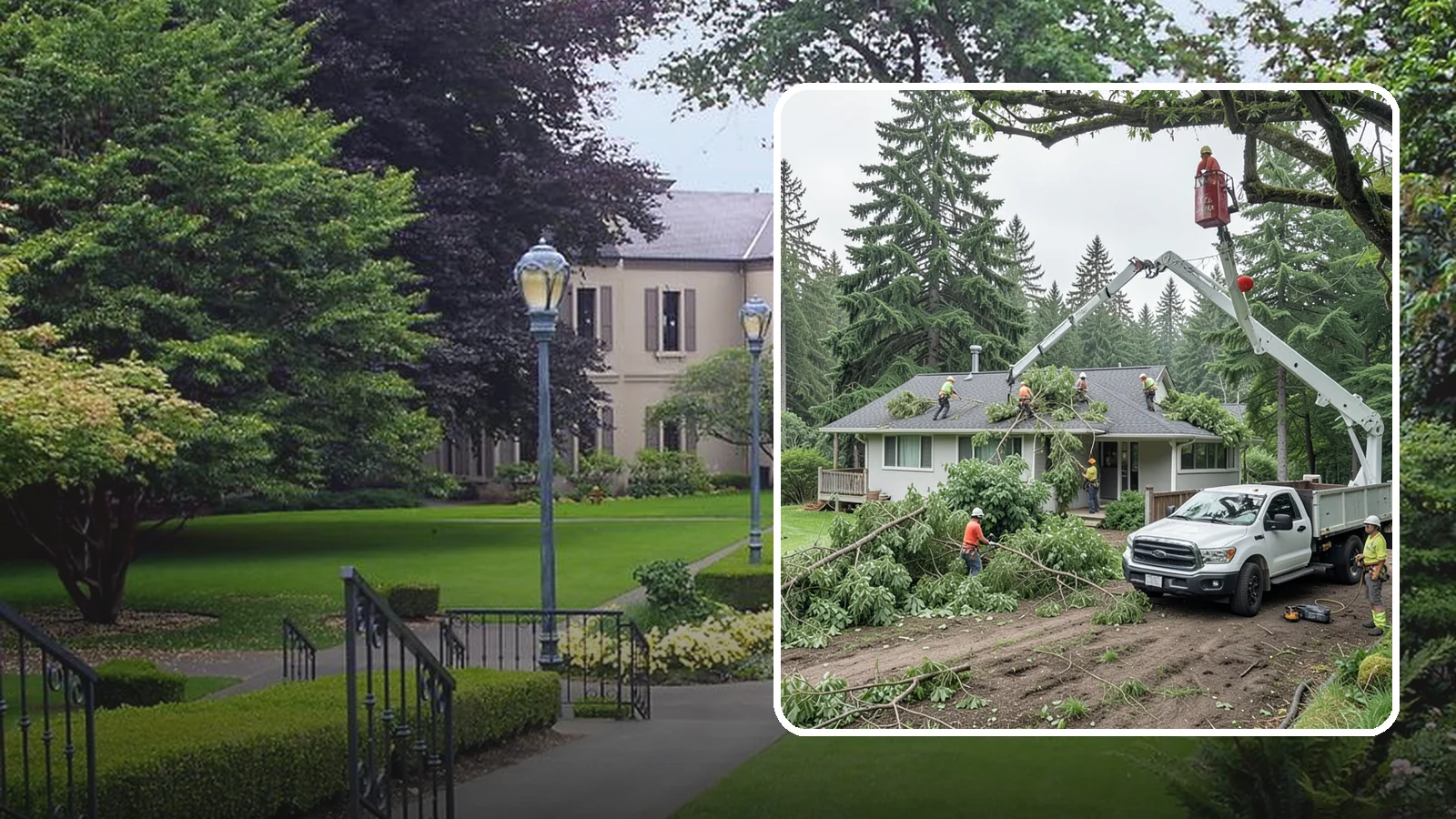 Roof clearance pruning in Woodinville, King County, WA - The pruning of branches away from rooflines.