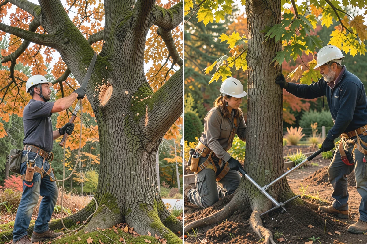Root pruning in Auburn, King County, WA - Inspect the tree and its site