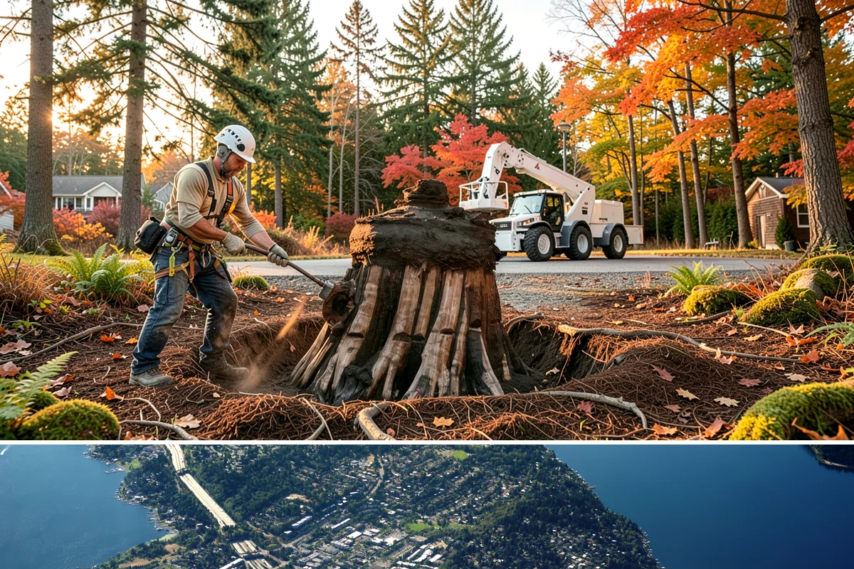Root removal in Mercer Island, King County, WA - Work can generally proceed year-round in the Puget Sound climate but may be delayed during heavy rainfall that creates muddy...