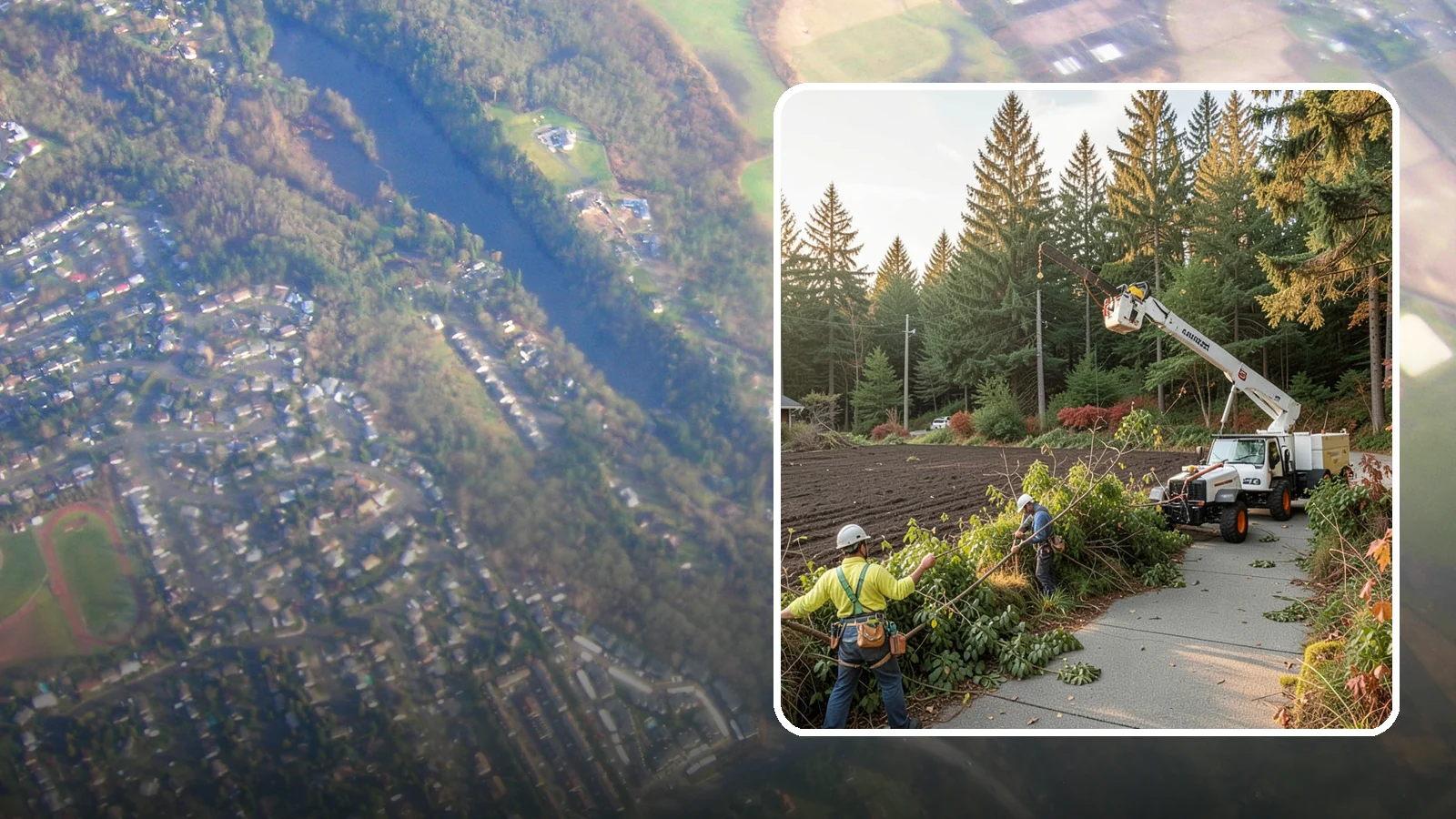 Sidewalk clearance pruning in Algona, King County, WA - Pruning to provide clearance over walkways.