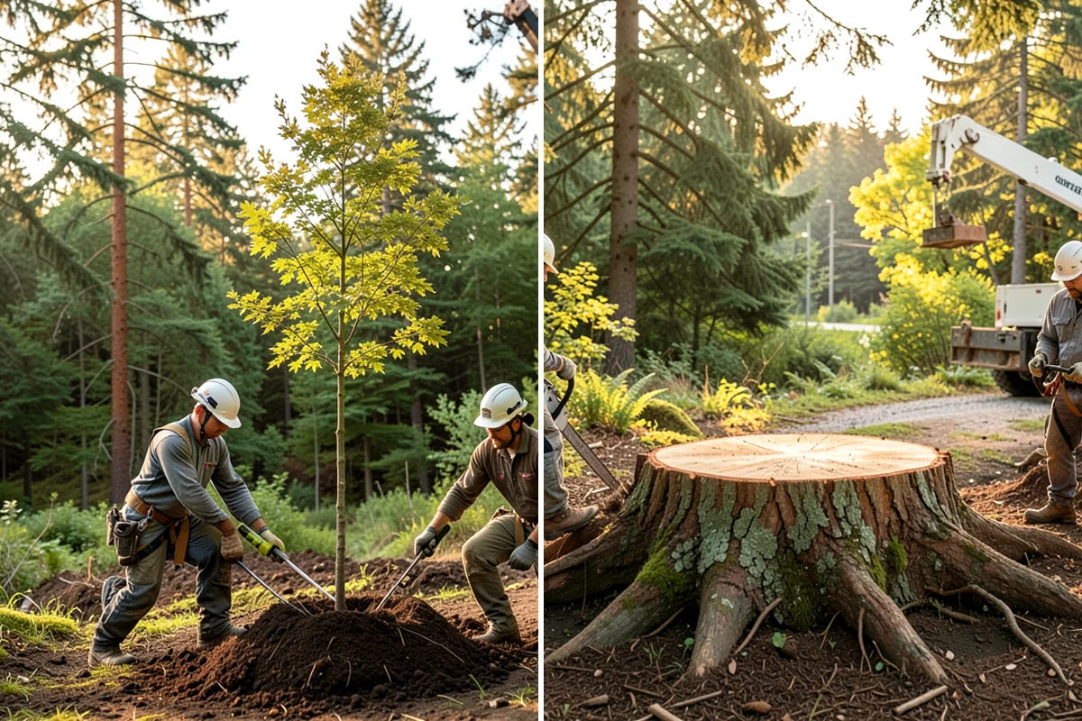 Sidewalk clearance pruning in Arlington, Snohomish County, WA - Assess canopy condition and pruning objectives