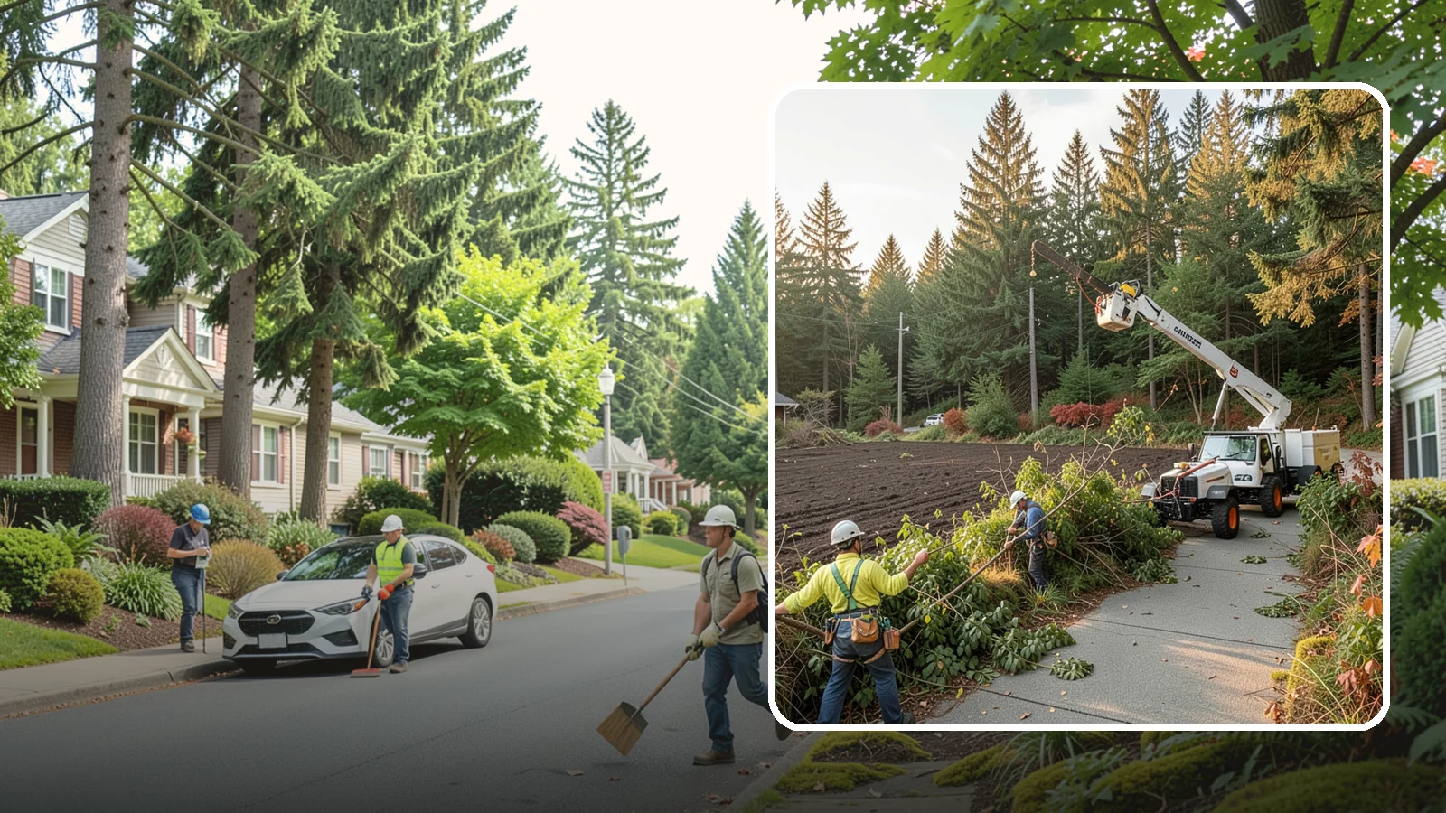 Sidewalk clearance pruning in Beaux Arts Village, King County, WA - Pruning to provide clearance over walkways.