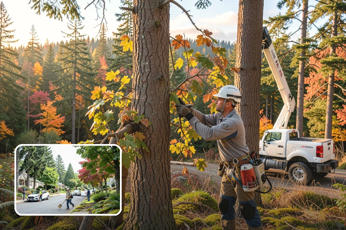 Sidewalk clearance pruning in Beaux Arts Village, King County, WA - Improves tree structure, health, and appearance