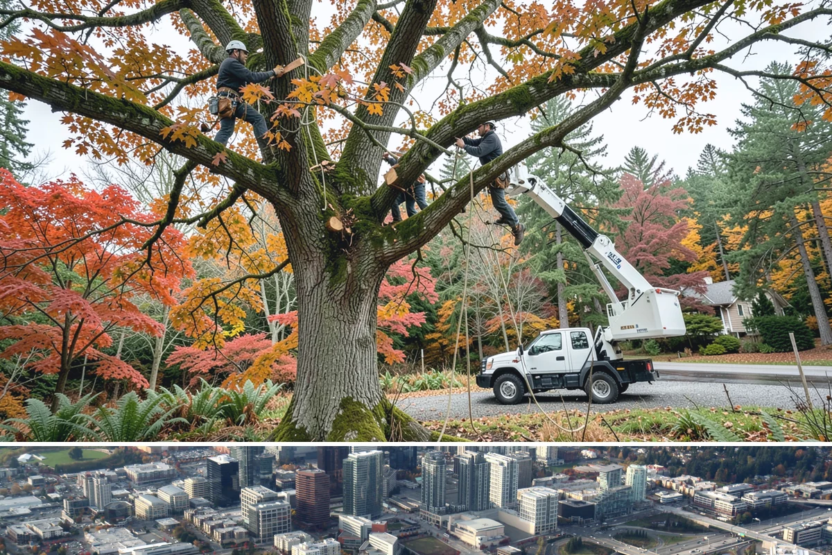 Sidewalk clearance pruning in Bellevue, King County, WA - Work follows recognized arboricultural standards matched to specific site conditions but should avoid dormant seasons that may...