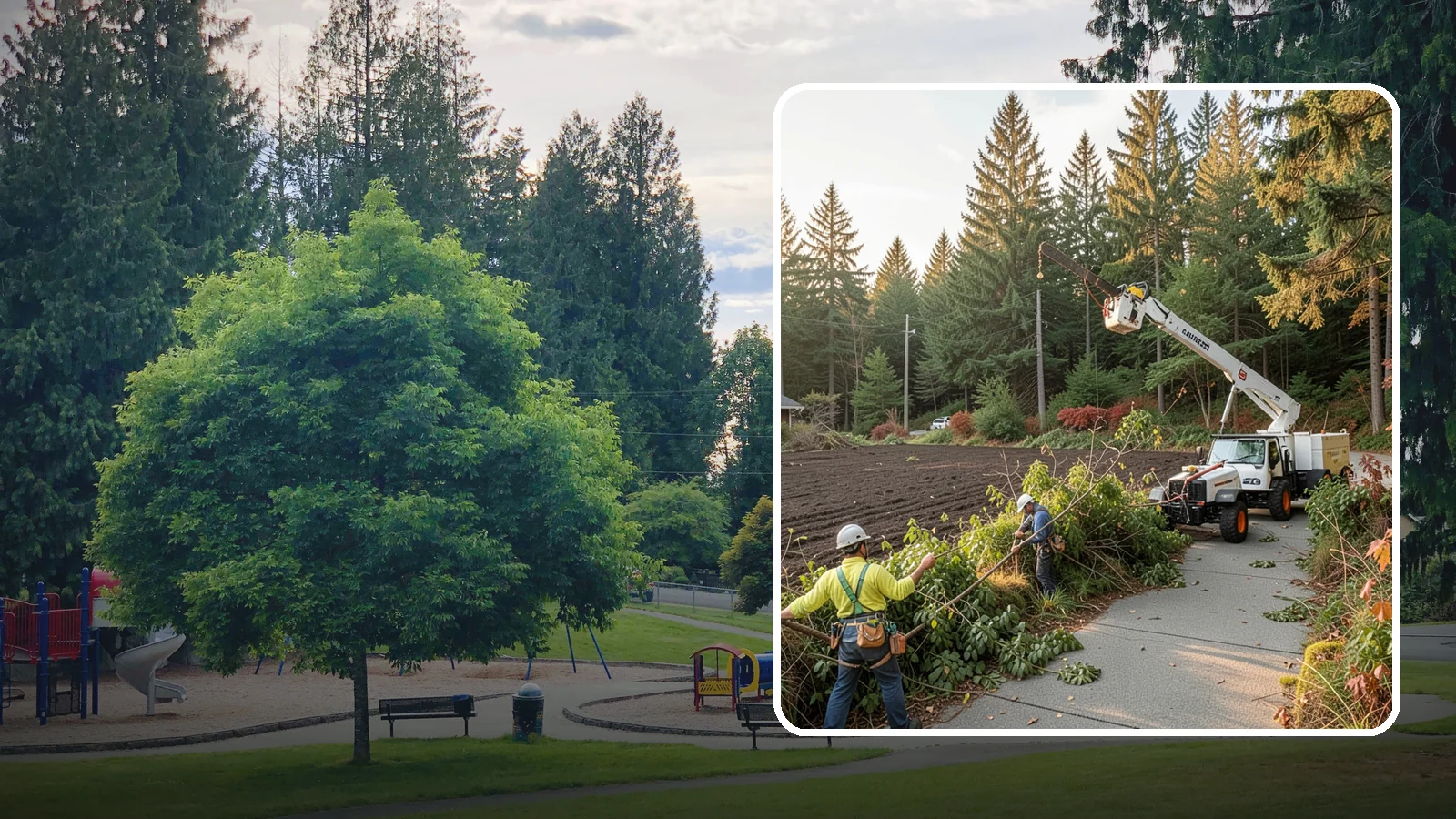 Sidewalk clearance pruning in Bonney Lake, Pierce County, WA - Pruning to provide clearance over walkways.