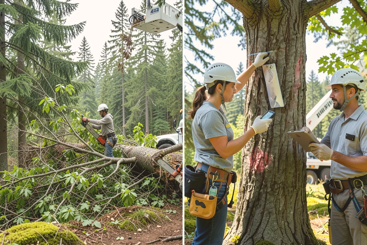 Sidewalk clearance pruning in Brier, Snohomish County, WA - Assess canopy condition and pruning objectives