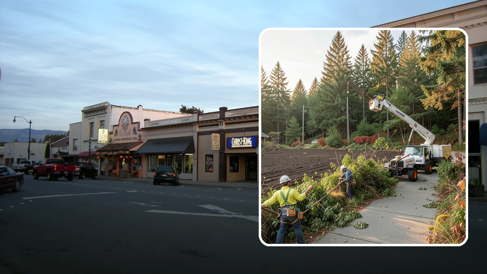 Sidewalk clearance pruning in Burlington, Skagit County, WA - Pruning to provide clearance over walkways.