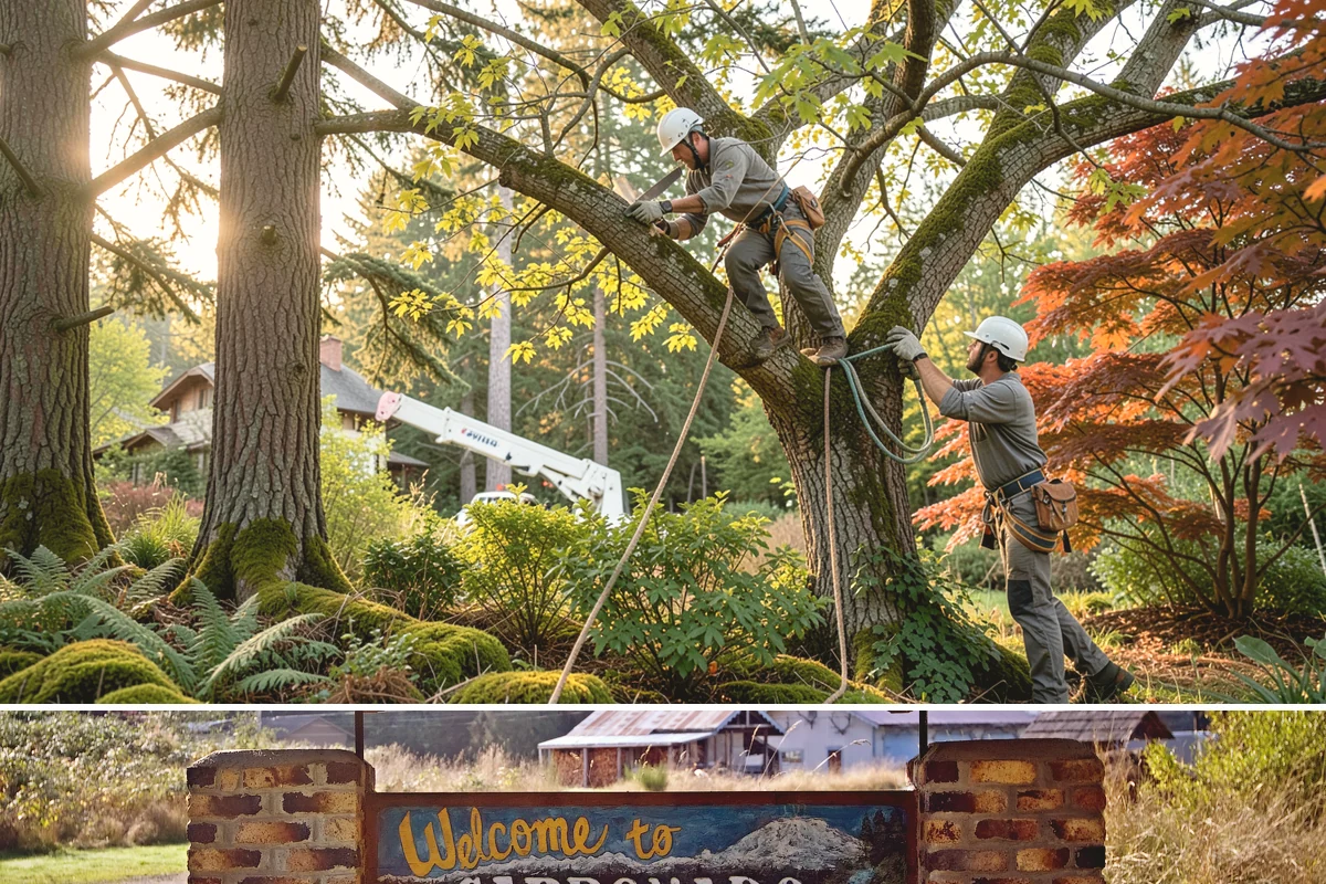 Sidewalk clearance pruning in Carbonado, Pierce County, WA - Work follows recognized arboricultural standards matched to specific site conditions but should avoid dormant seasons that may...
