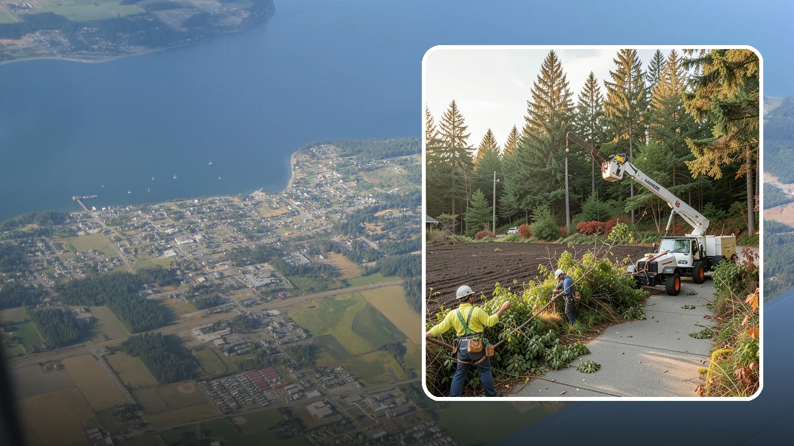Sidewalk clearance pruning in Coupeville, Island County, WA - Pruning to provide clearance over walkways.