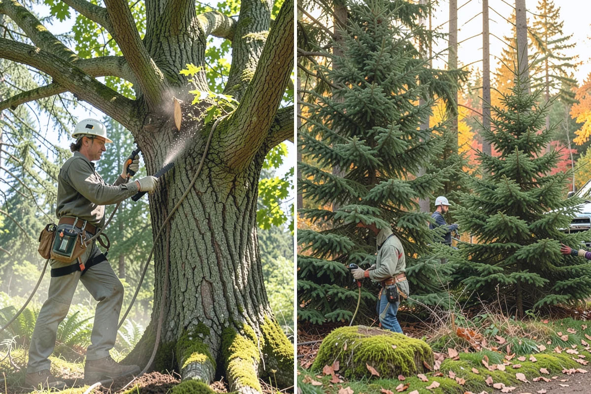 Sidewalk clearance pruning in Coupeville, Island County, WA - Assess canopy condition and pruning objectives