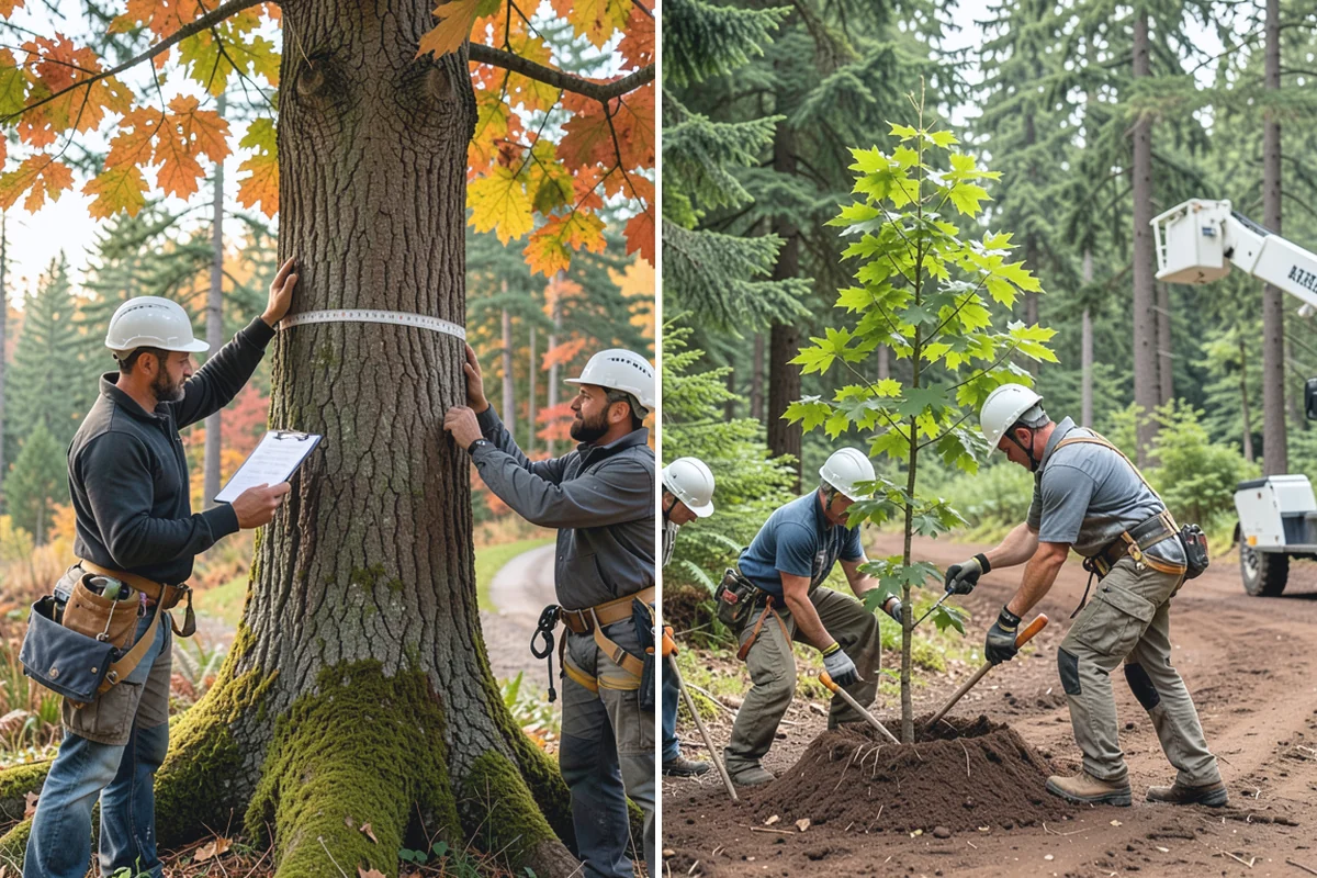 Sidewalk clearance pruning in Des Moines, King County, WA - Assess canopy condition and pruning objectives