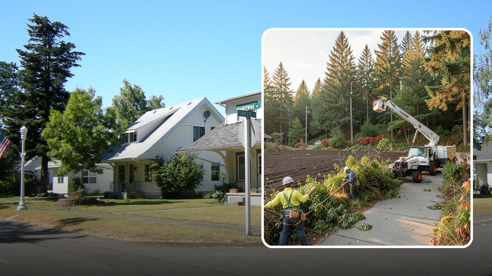 Sidewalk clearance pruning in DuPont, Pierce County, WA - Pruning to provide clearance over walkways.