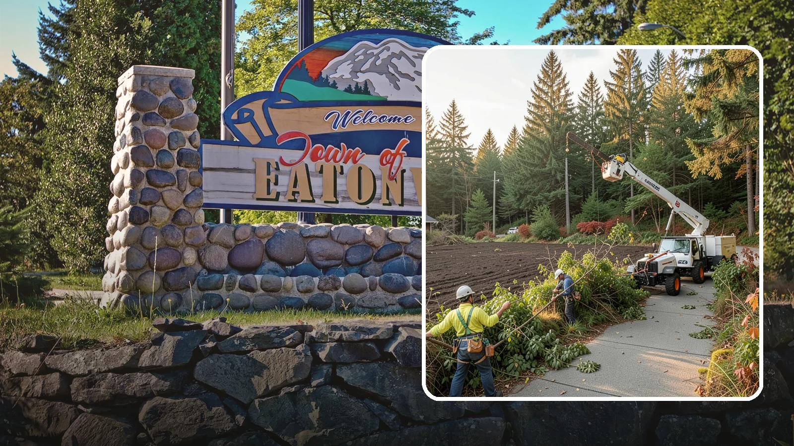 Sidewalk clearance pruning in Eatonville, Pierce County, WA - Pruning to provide clearance over walkways.