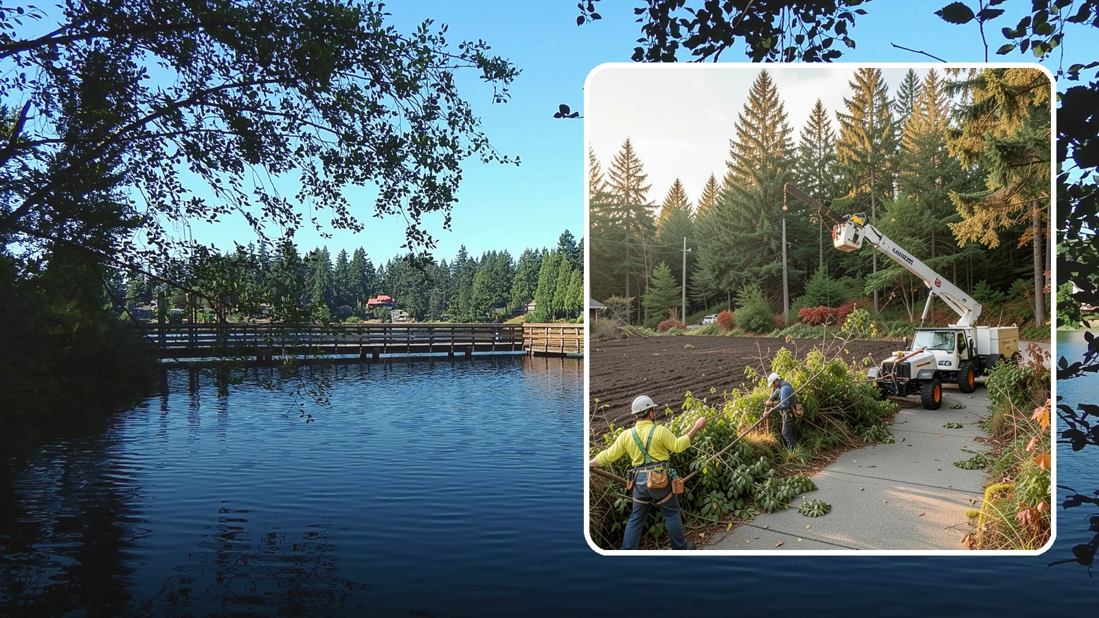 Sidewalk clearance pruning in Federal Way, King County, WA - Pruning to provide clearance over walkways.