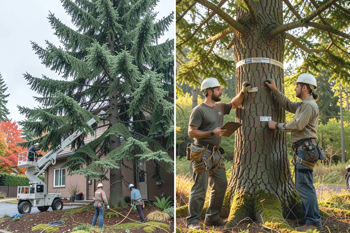 Sidewalk clearance pruning in Gold Bar, Snohomish County, WA - Assess canopy condition and pruning objectives