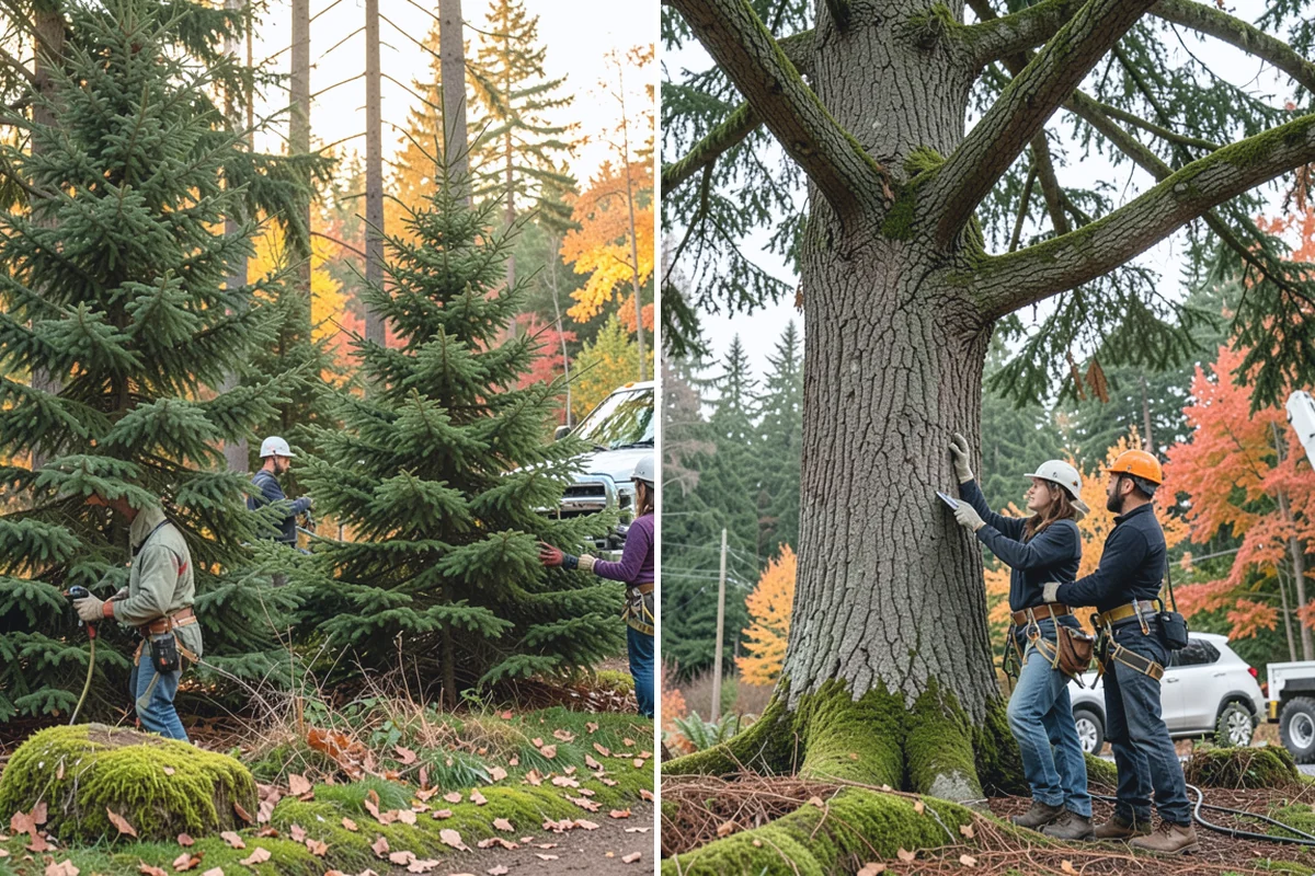 Sidewalk clearance pruning in Hamilton, Skagit County, WA - Assess canopy condition and pruning objectives