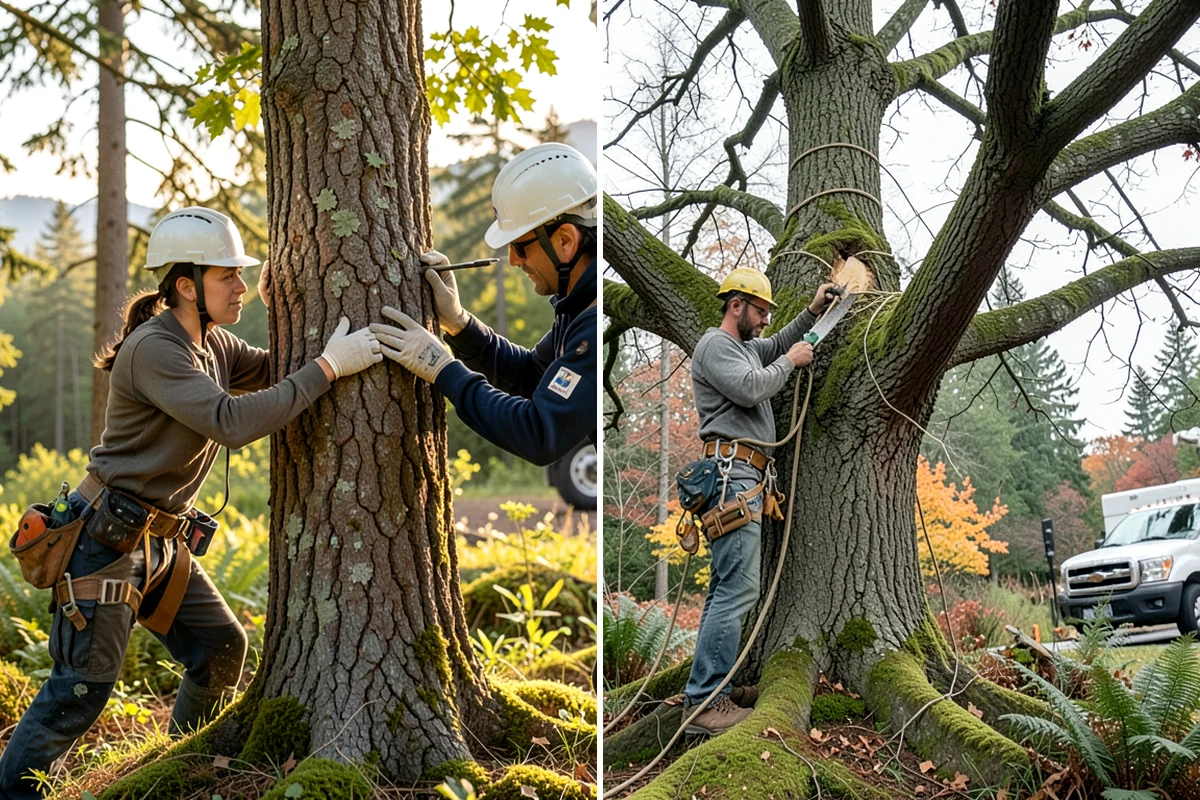 Sidewalk clearance pruning in Kenmore, King County, WA - Assess canopy condition and pruning objectives