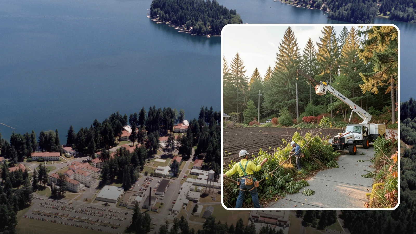 Sidewalk clearance pruning in Lakewood, Pierce County, WA - Pruning to provide clearance over walkways.