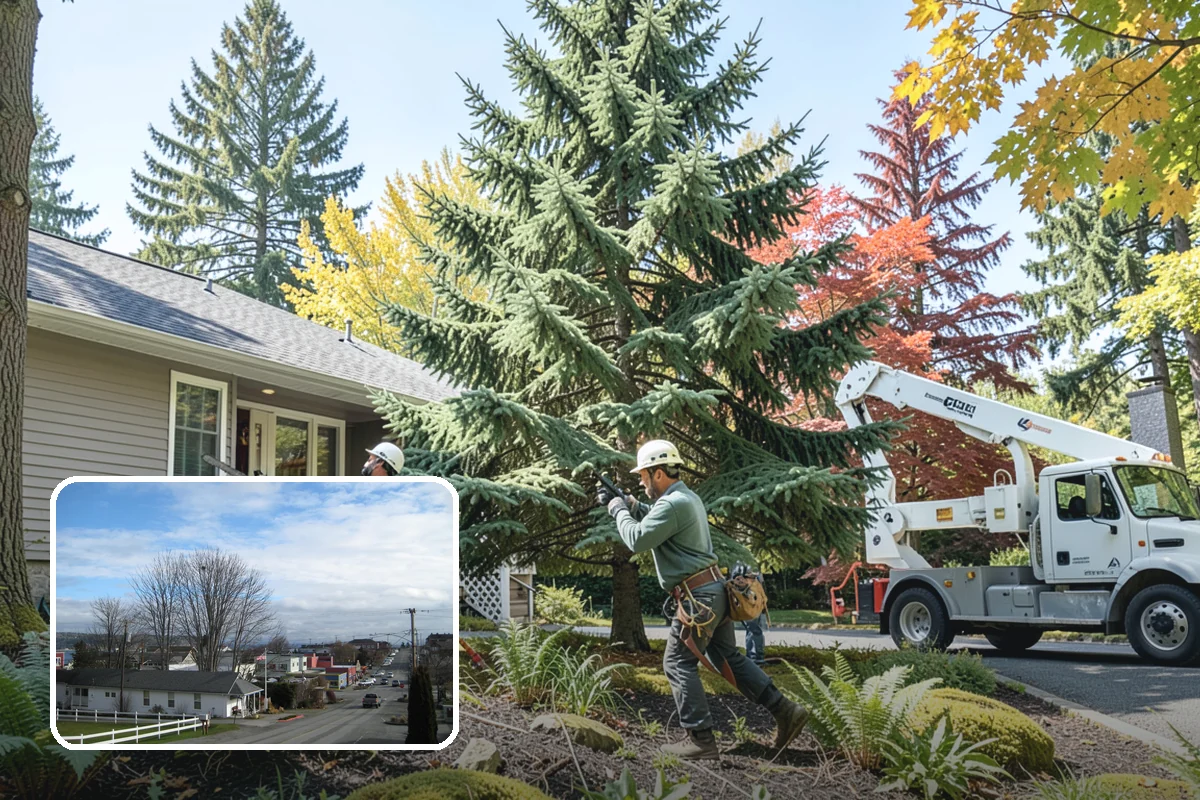 Sidewalk clearance pruning in Langley, Island County, WA - Improves tree structure, health, and appearance