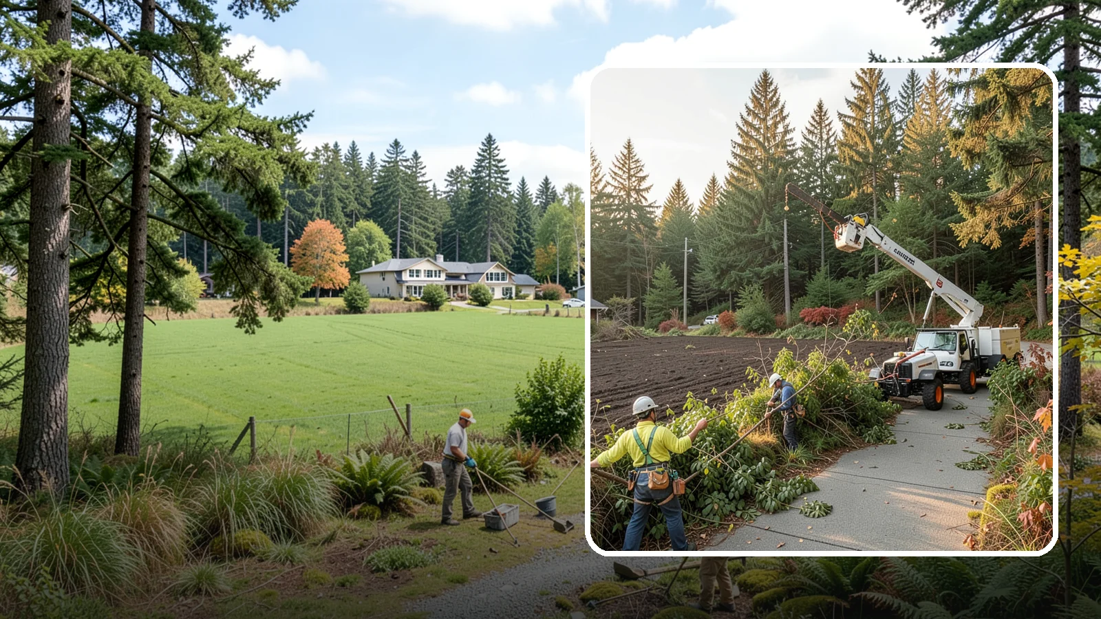 Sidewalk clearance pruning in Lyman, Skagit County, WA - Pruning to provide clearance over walkways.