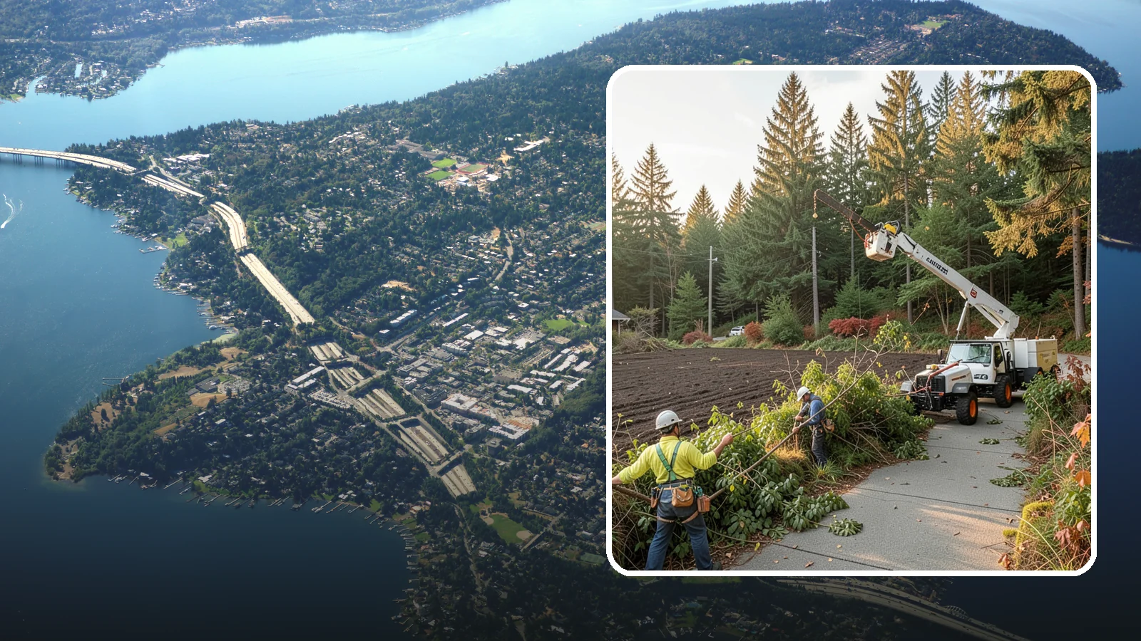Sidewalk clearance pruning in Mercer Island, King County, WA - Pruning to provide clearance over walkways.