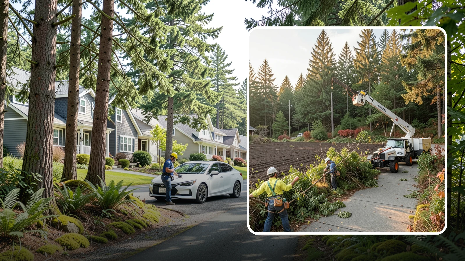 Sidewalk clearance pruning in Normandy Park, King County, WA - Pruning to provide clearance over walkways.