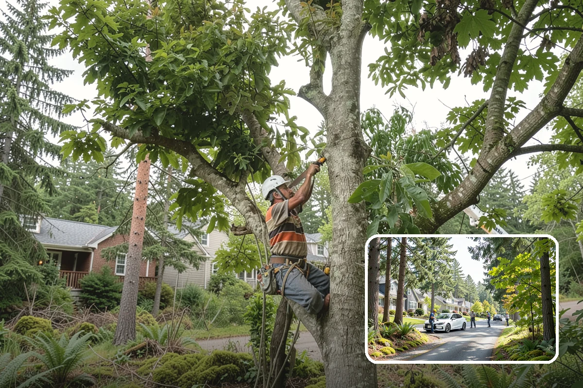 Sidewalk clearance pruning in Normandy Park, King County, WA - Improves tree structure, health, and appearance