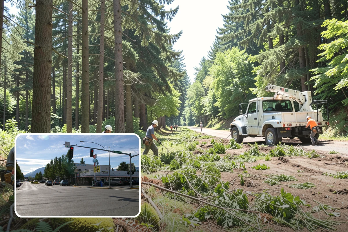 Sidewalk clearance pruning in North Bend, King County, WA - Improves tree structure, health, and appearance