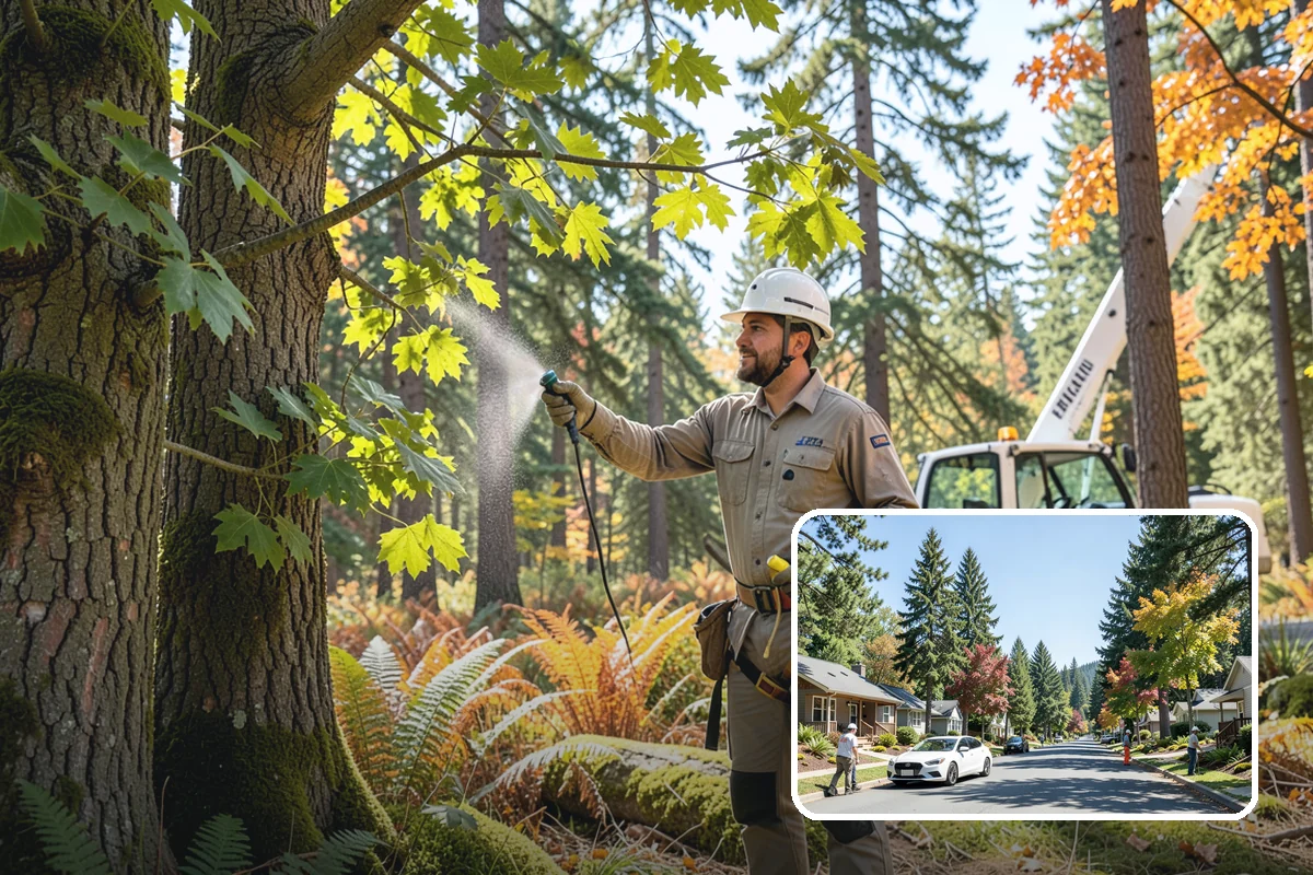 Sidewalk clearance pruning in Orting, Pierce County, WA - Improves tree structure, health, and appearance