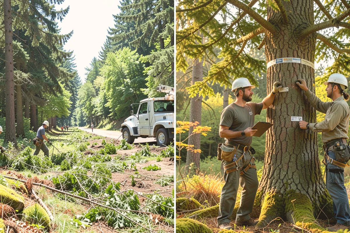 Sidewalk clearance pruning in Orting, Pierce County, WA - Assess canopy condition and pruning objectives