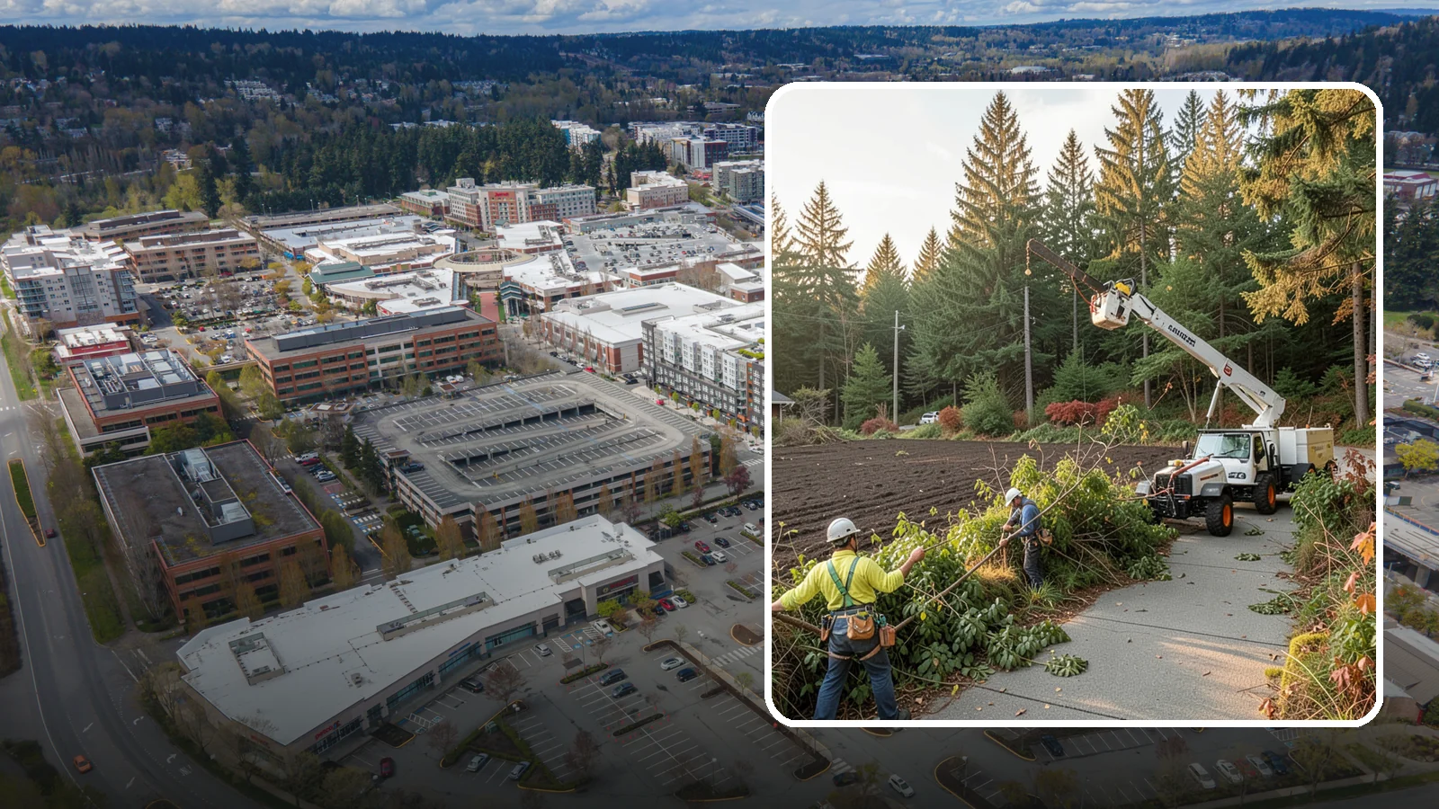 Sidewalk clearance pruning in Redmond, King County, WA - Pruning to provide clearance over walkways.
