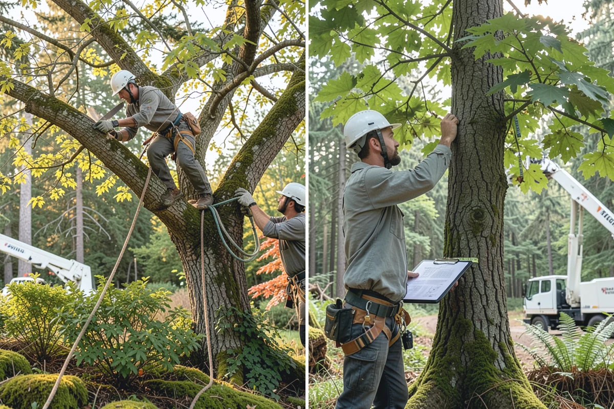 Sidewalk clearance pruning in Roy, Pierce County, WA - Assess canopy condition and pruning objectives