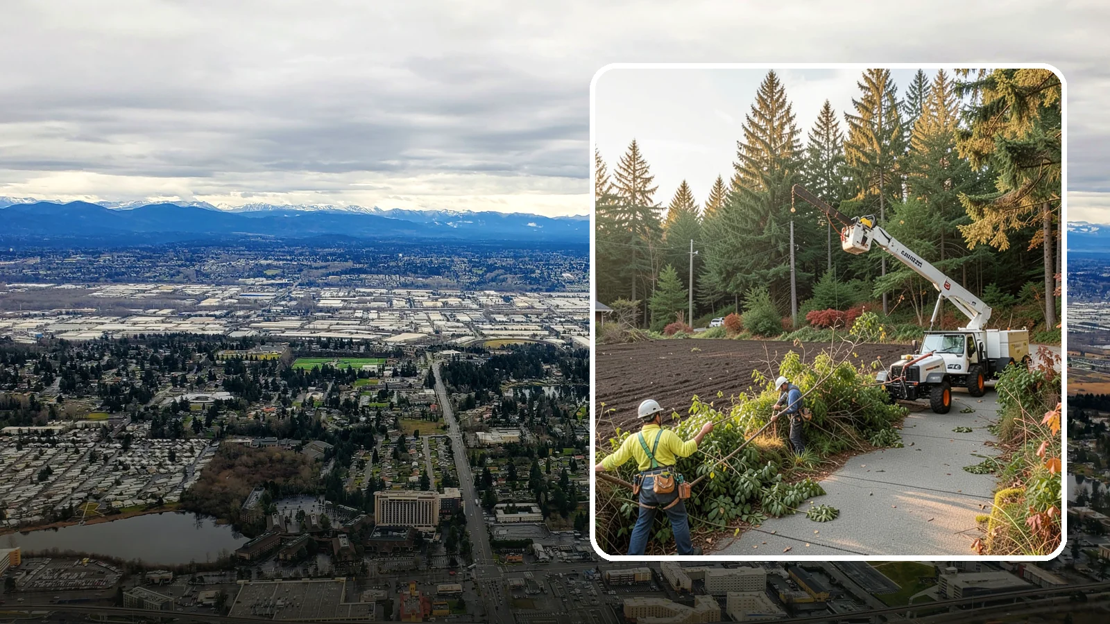 Sidewalk clearance pruning in SeaTac, King County, WA - Pruning to provide clearance over walkways.
