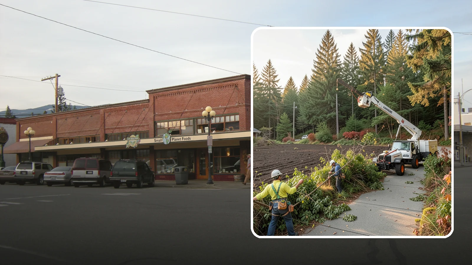 Sidewalk clearance pruning in Sedro-Woolley, Skagit County, WA - Pruning to provide clearance over walkways.