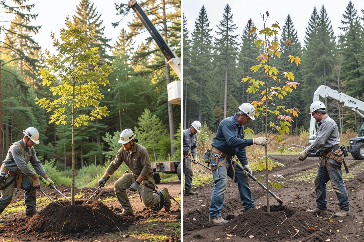 Sidewalk clearance pruning in Skykomish, King County, WA - Assess canopy condition and pruning objectives