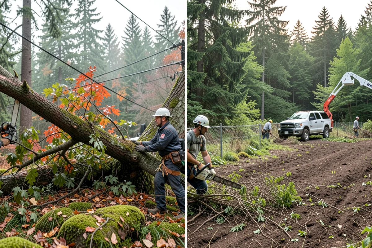 Sidewalk clearance pruning in Snoqualmie, King County, WA - Assess canopy condition and pruning objectives