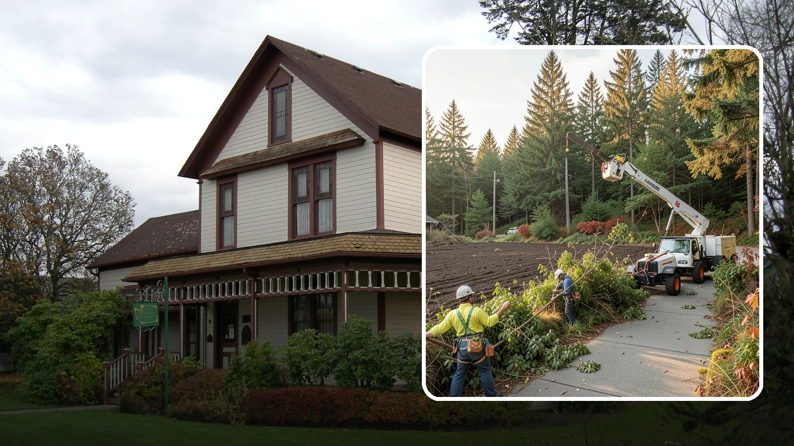 Sidewalk clearance pruning in Sumner, Pierce County, WA - Pruning to provide clearance over walkways.