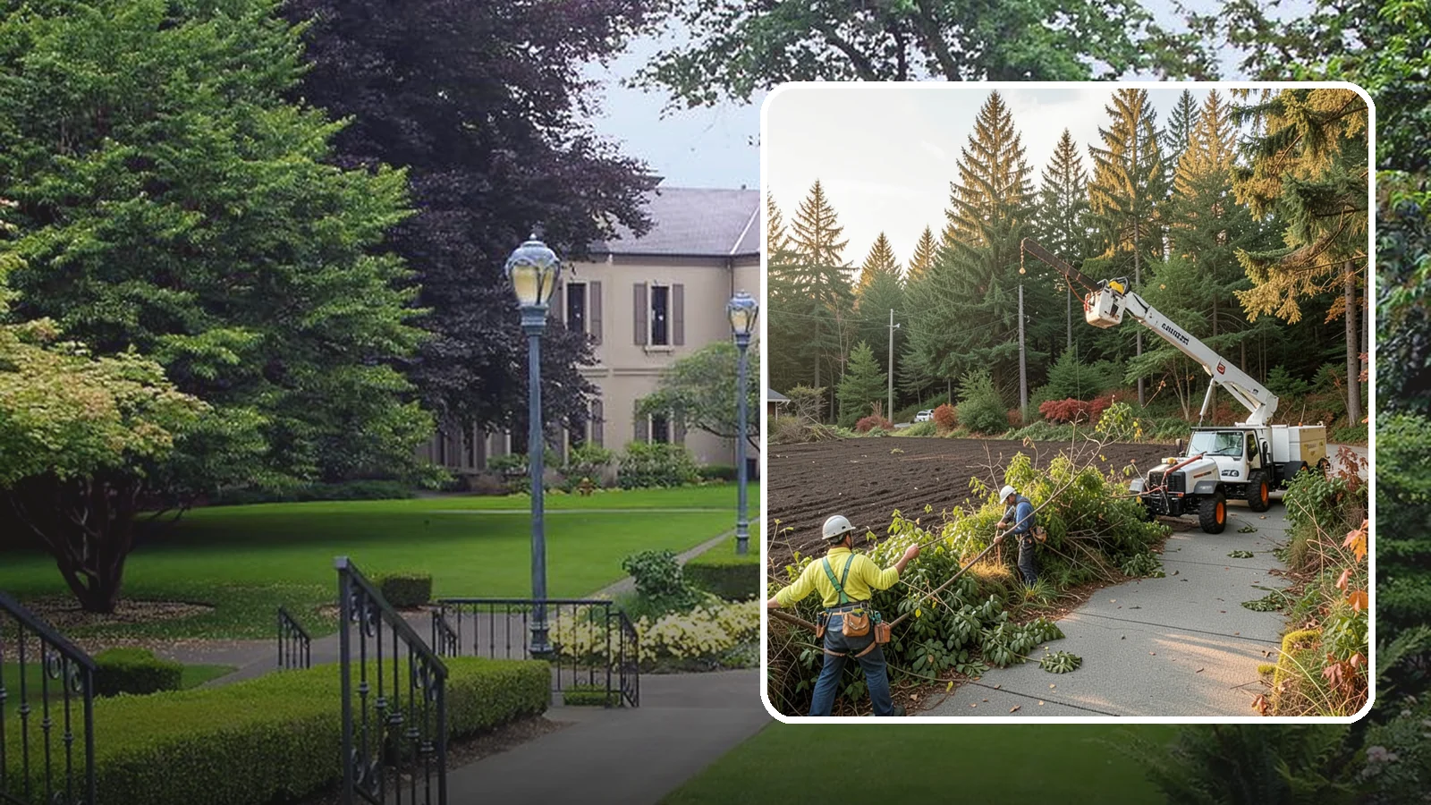 Sidewalk clearance pruning in Woodinville, King County, WA - Pruning to provide clearance over walkways.