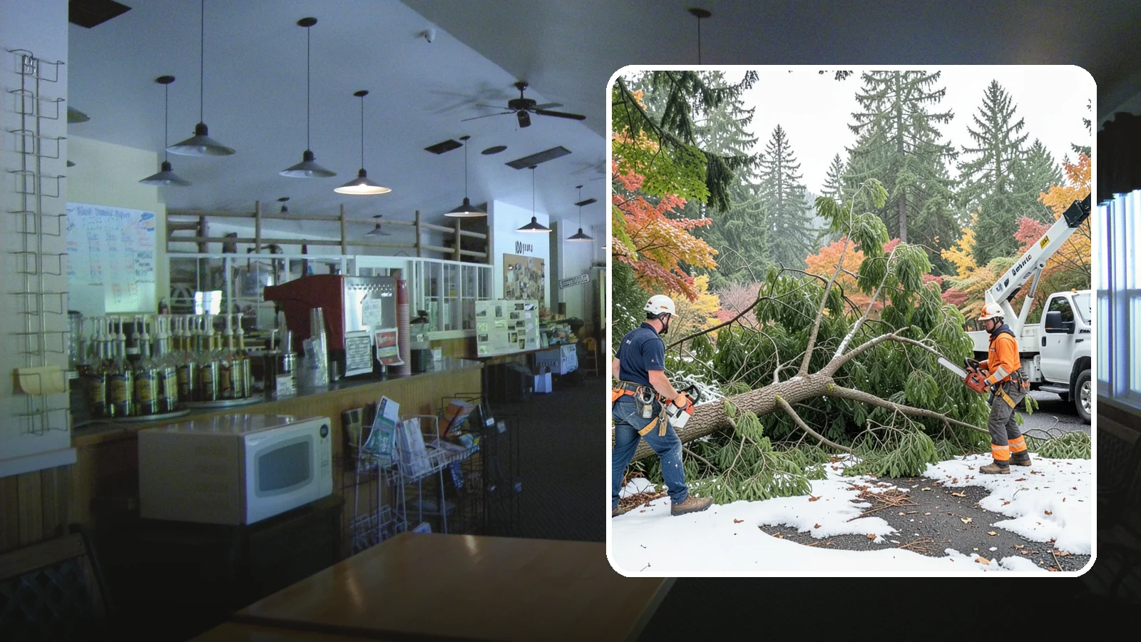 Snow and ice damage cleanup in Black Diamond, King County, WA - The cleanup of trees damaged by snow and ice loading.