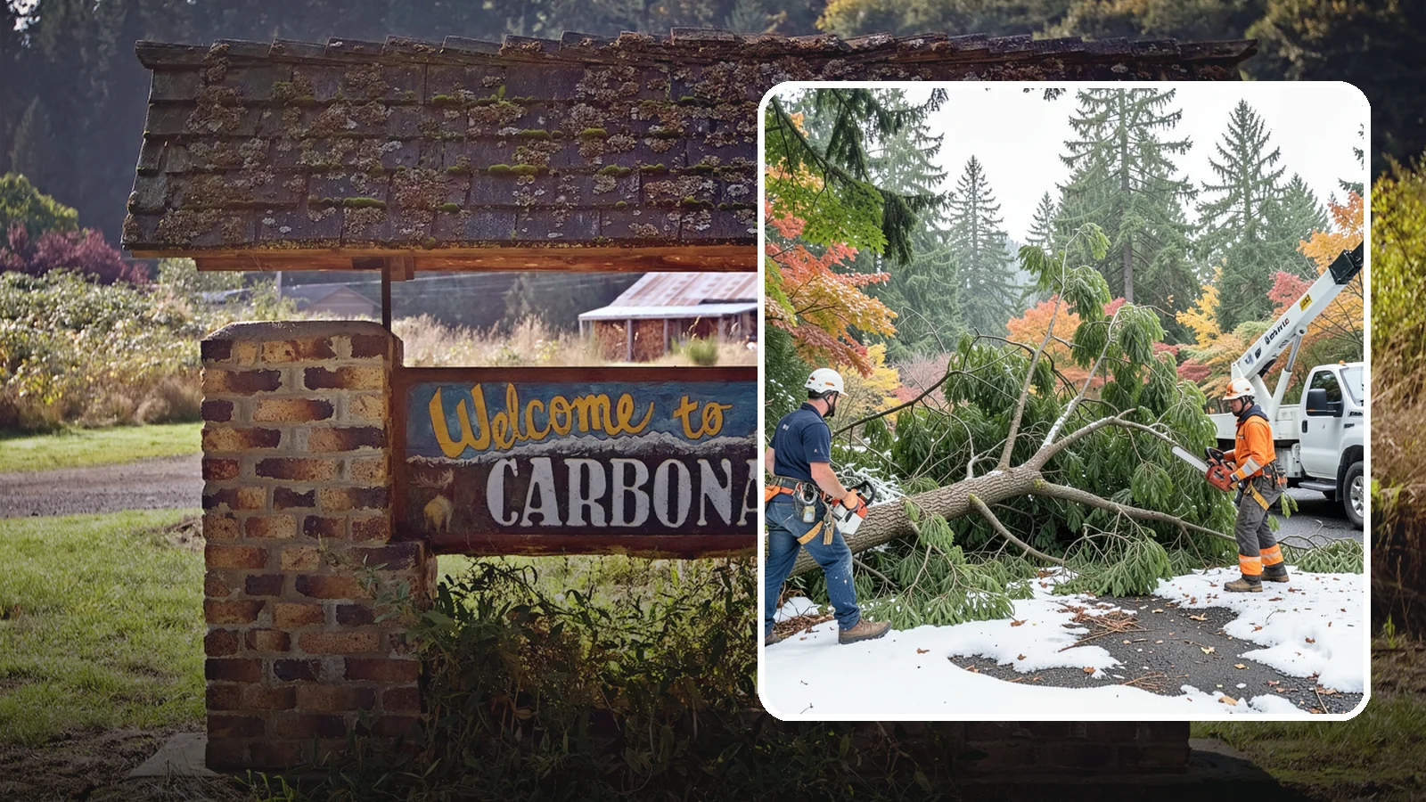 Snow and ice damage cleanup in Carbonado, Pierce County, WA - The cleanup of trees damaged by snow and ice loading.