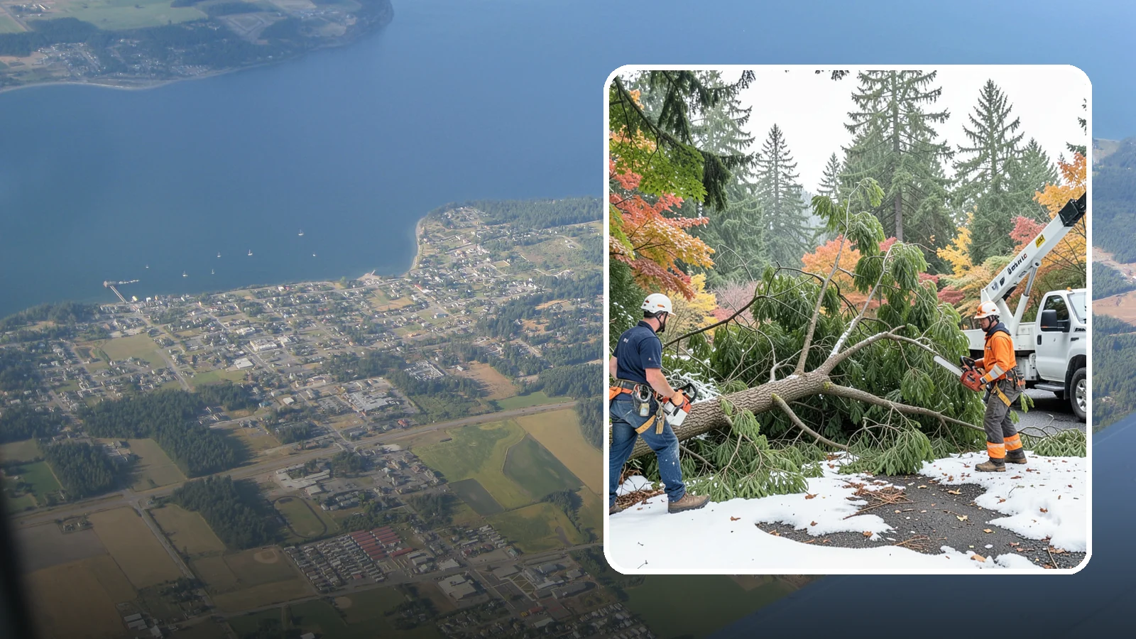 Snow and ice damage cleanup in Coupeville, Island County, WA - The cleanup of trees damaged by snow and ice loading.