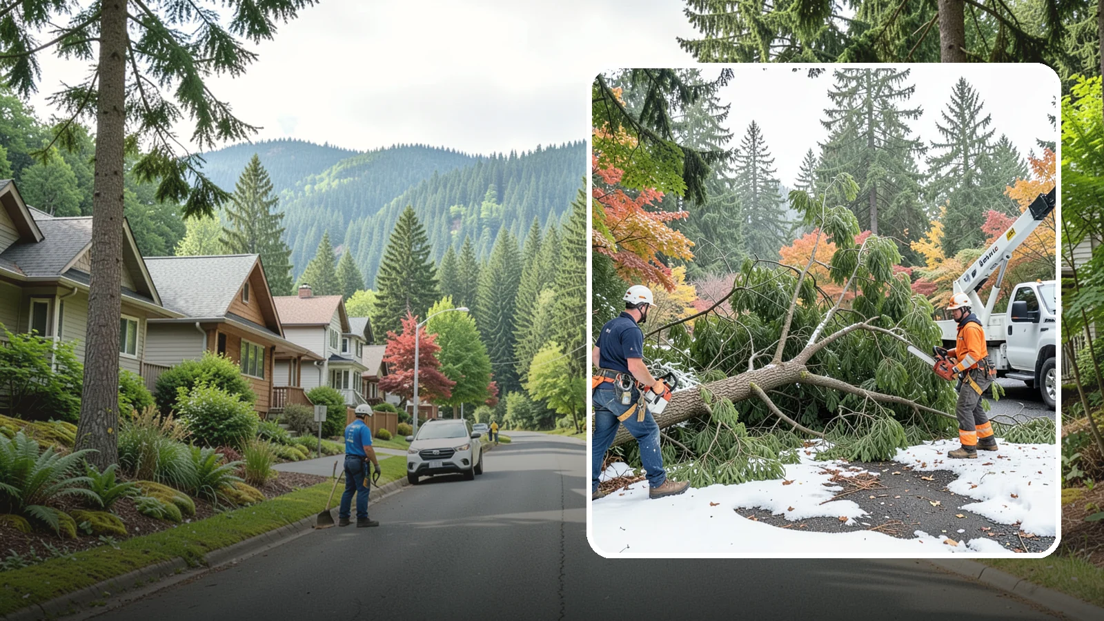 Snow and ice damage cleanup in Darrington, Snohomish County, WA - The cleanup of trees damaged by snow and ice loading.