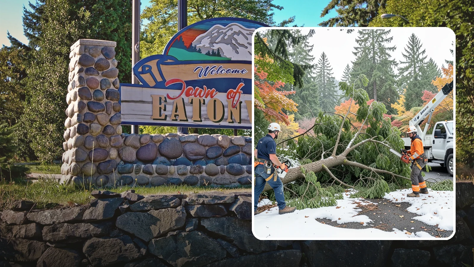 Snow and ice damage cleanup in Eatonville, Pierce County, WA - The cleanup of trees damaged by snow and ice loading.